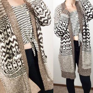 NEW American Eagle Alpaca Knit Cardigan Sweater Longline Fair Isle Open Front XS